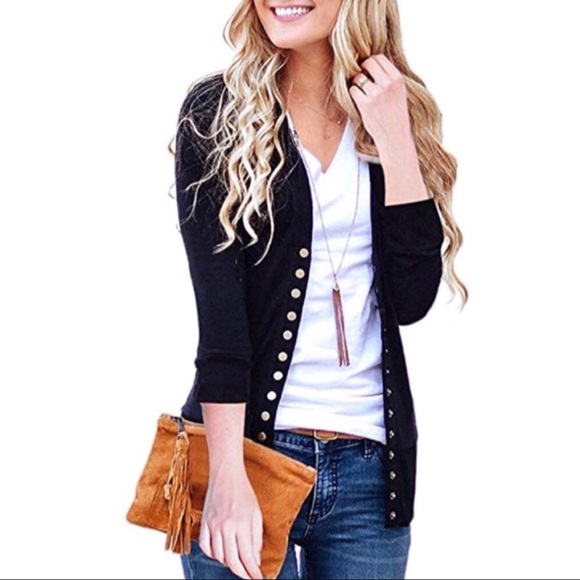 Sweaters - Black 3/4 Snap Button Cardigan